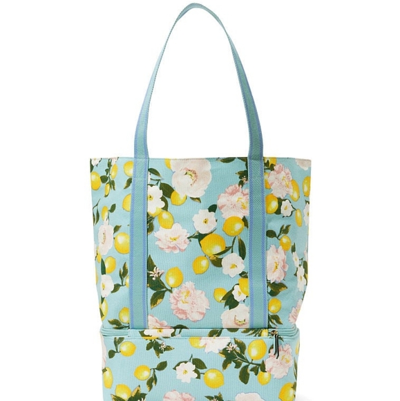 luxury VS cooler Tiffany teal lemon floral  nwt tote zip h2oproof jumbo bag - Picture 3 of 7